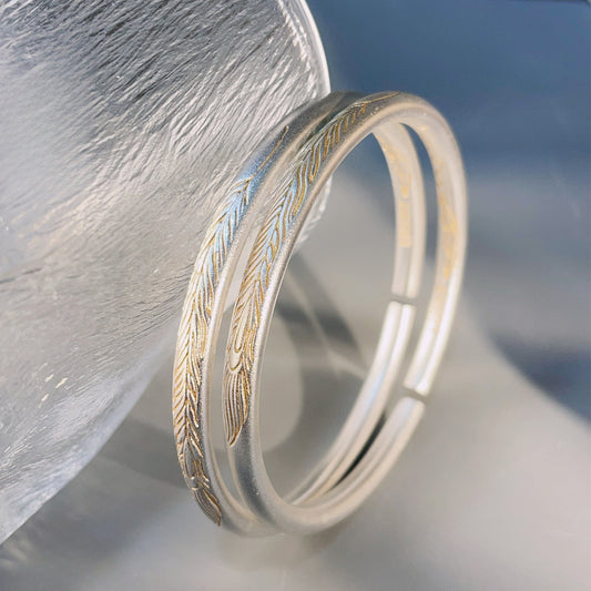 Ancient round stick feather bottom sterling silver bracelet - jewelry - weilin.com