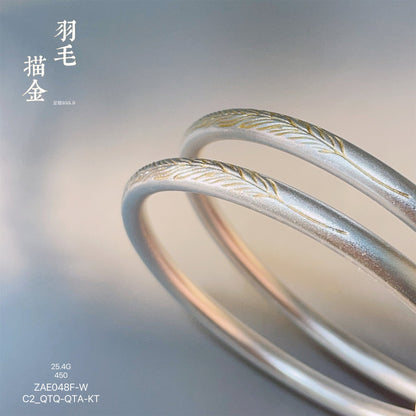 Ancient round stick feather bottom sterling silver bracelet - jewelry - weilin.com