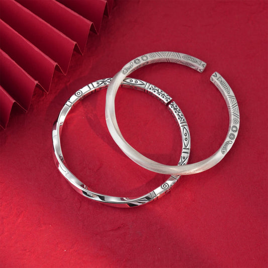 Ancient square stick sterling silver bracelet - jewelry - weilin.com