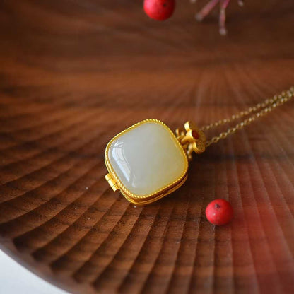 Ancient - Style Silver - Inlaid Hetian Jade Sachet Box - jewelry - weilin.com