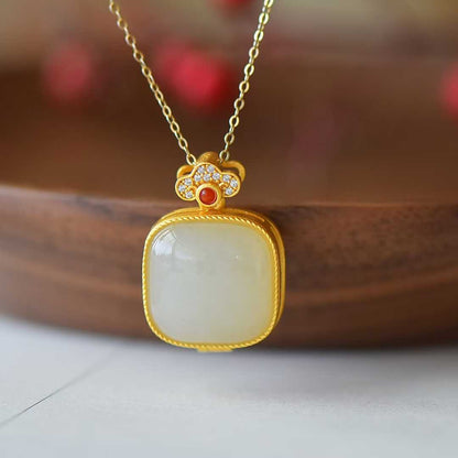 Ancient - Style Silver - Inlaid Hetian Jade Sachet Box - jewelry - weilin.com