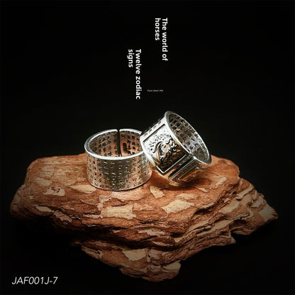 Ancient style twelve zodiac sterling silver ring - jewelry - weilin.com