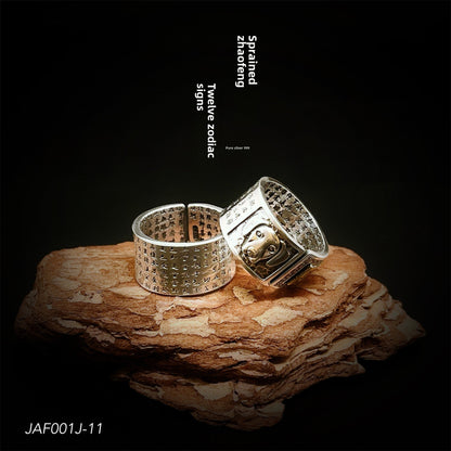 Ancient style twelve zodiac sterling silver ring - jewelry - weilin.com