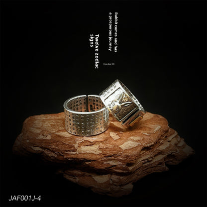 Ancient style twelve zodiac sterling silver ring - jewelry - weilin.com