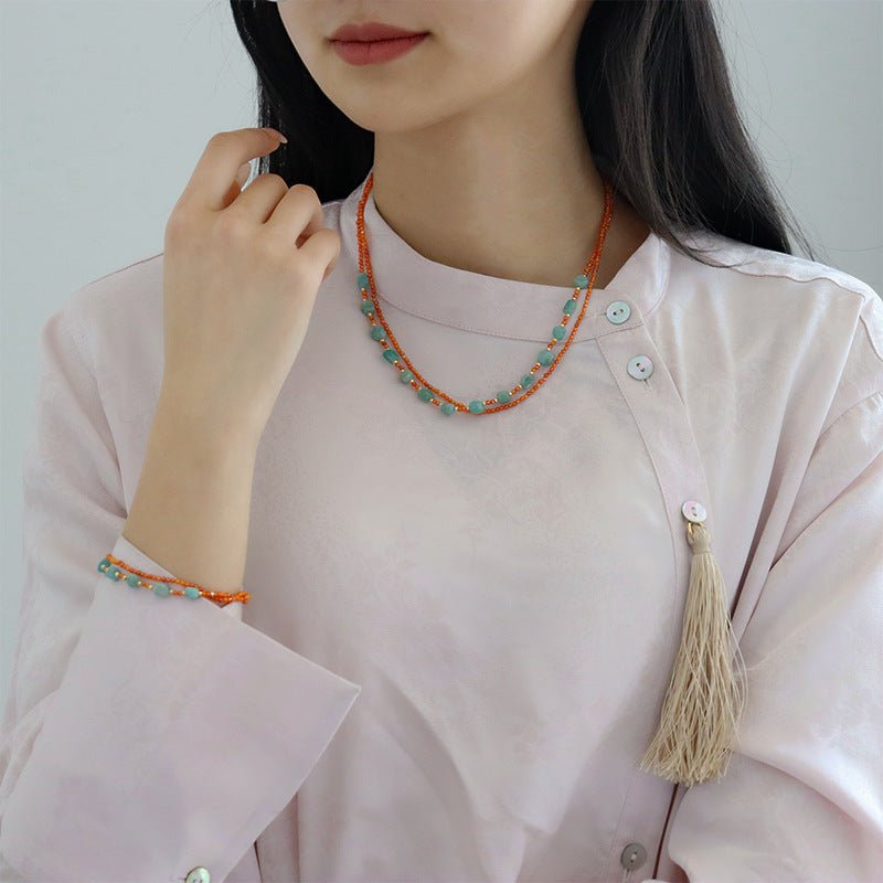 Ancient style women's accessories natural stone handmade beaded necklace - jewelry - weilin.com