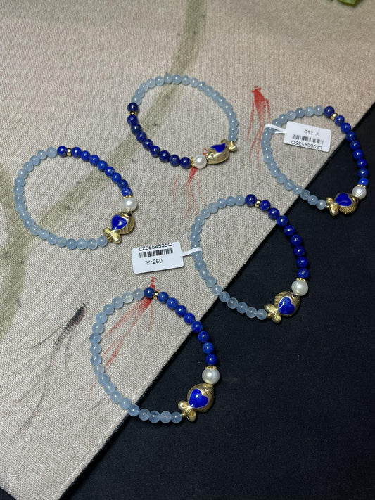 Aquamarine Lapis Gold Bracelet - jewelry - weilin.com