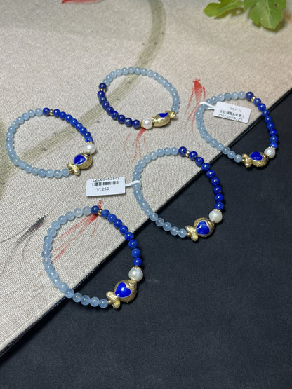 Aquamarine Lapis Gold Bracelet - jewelry - weilin.com