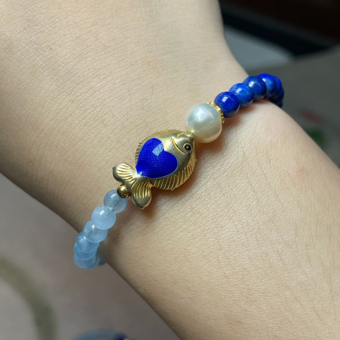 Aquamarine Lapis Gold Bracelet - jewelry - weilin.com
