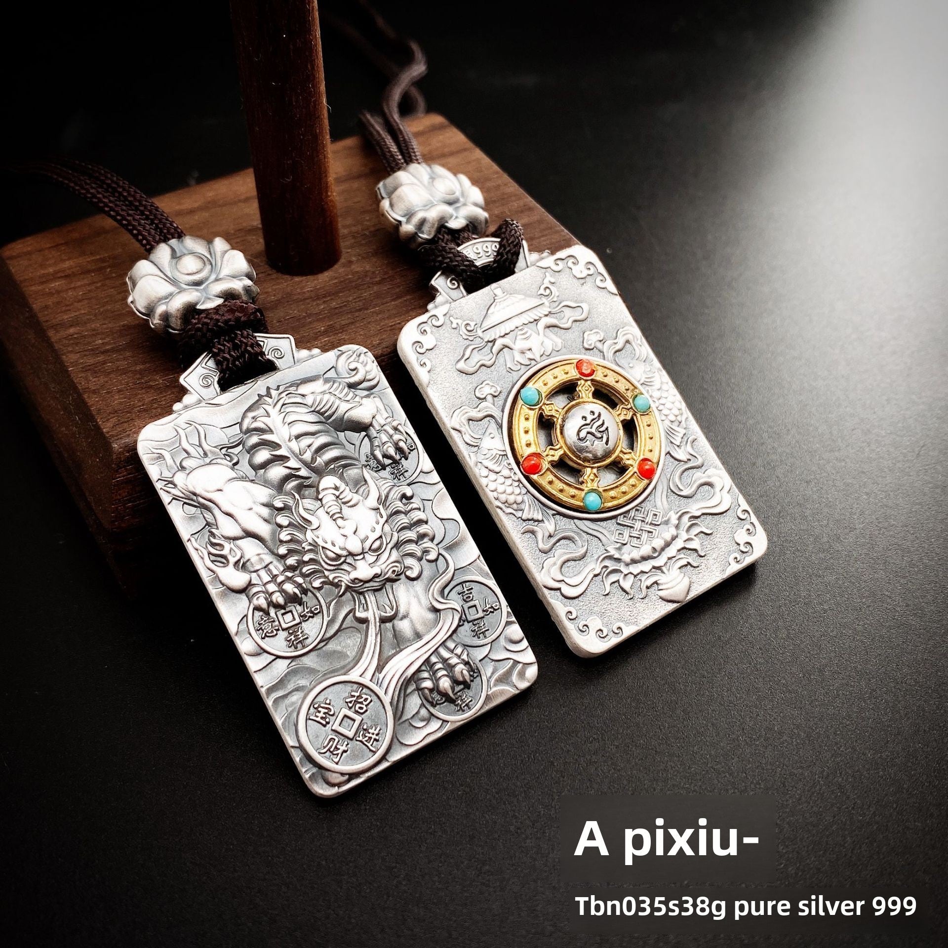 Auspicious Eight Treasures Sterling Silver Pendant Necklace - jewelry - weilin.com