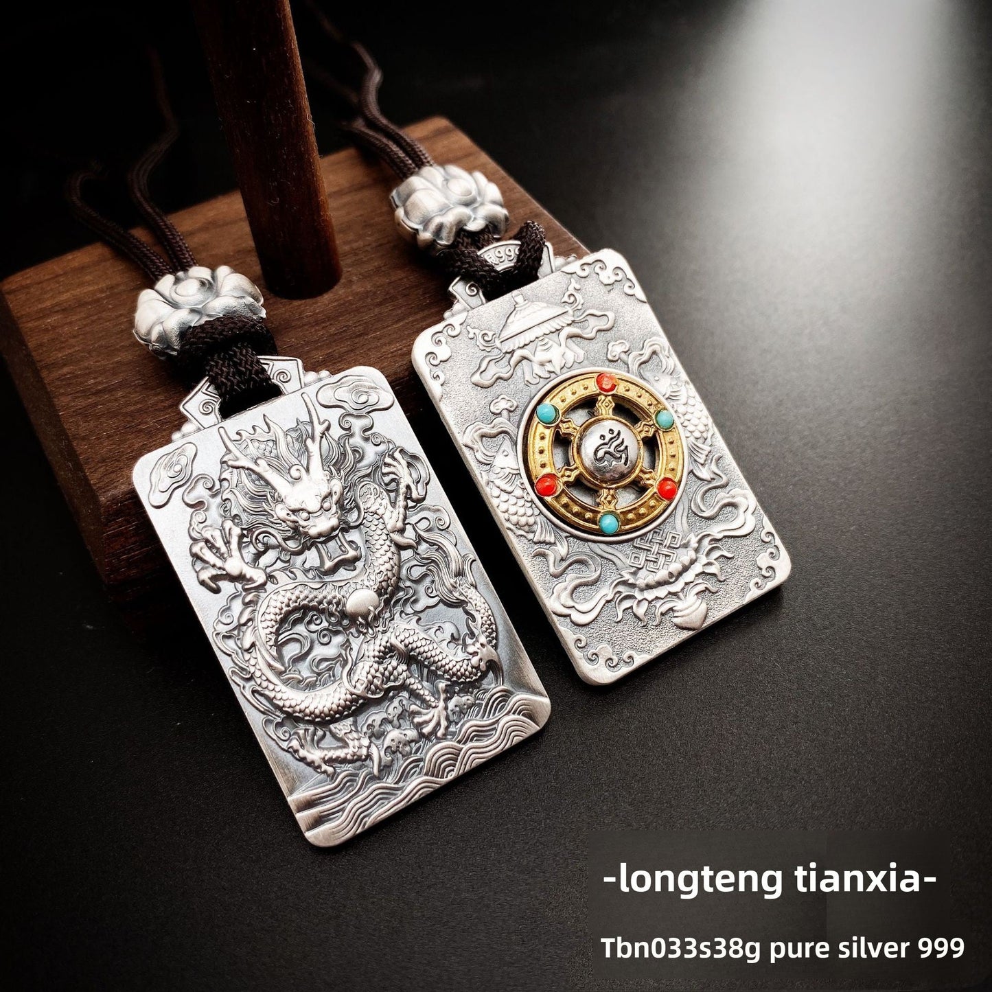 Auspicious Eight Treasures Sterling Silver Pendant Necklace - jewelry - weilin.com