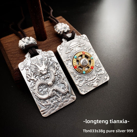Auspicious Eight Treasures Sterling Silver Pendant Necklace - jewelry - weilin.com