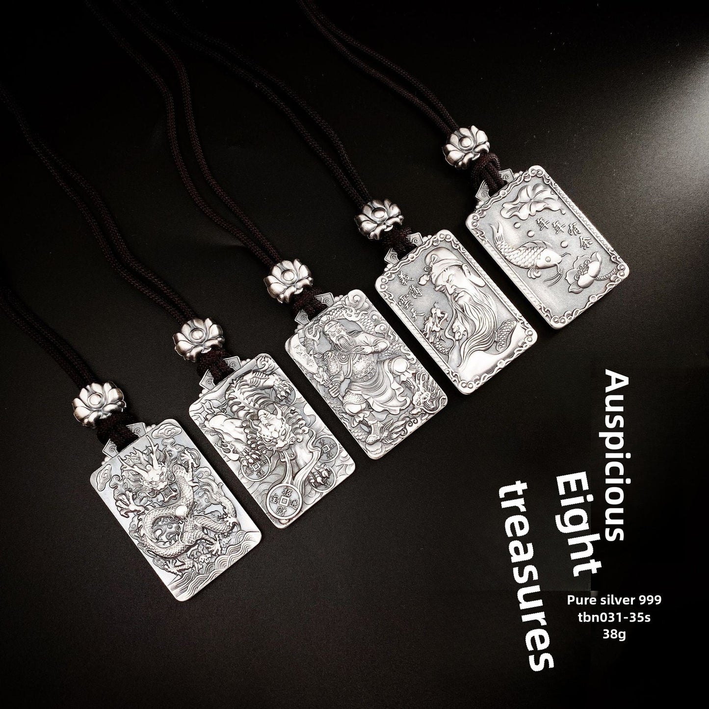 Auspicious Eight Treasures Sterling Silver Pendant Necklace - jewelry - weilin.com