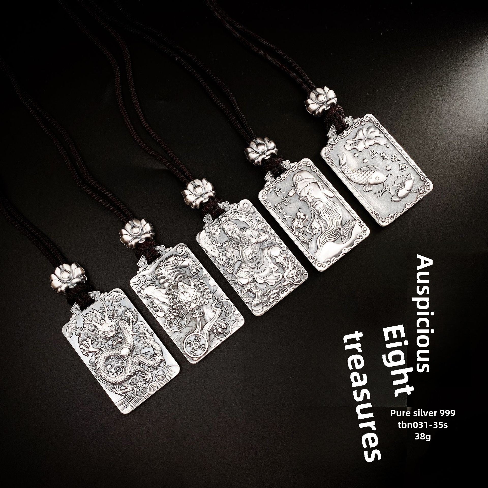 Auspicious Eight Treasures Sterling Silver Pendant Necklace - jewelry - weilin.com