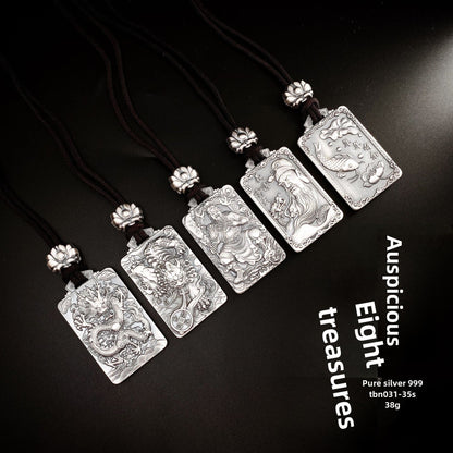 Auspicious Eight Treasures Sterling Silver Pendant Necklace - jewelry - weilin.com