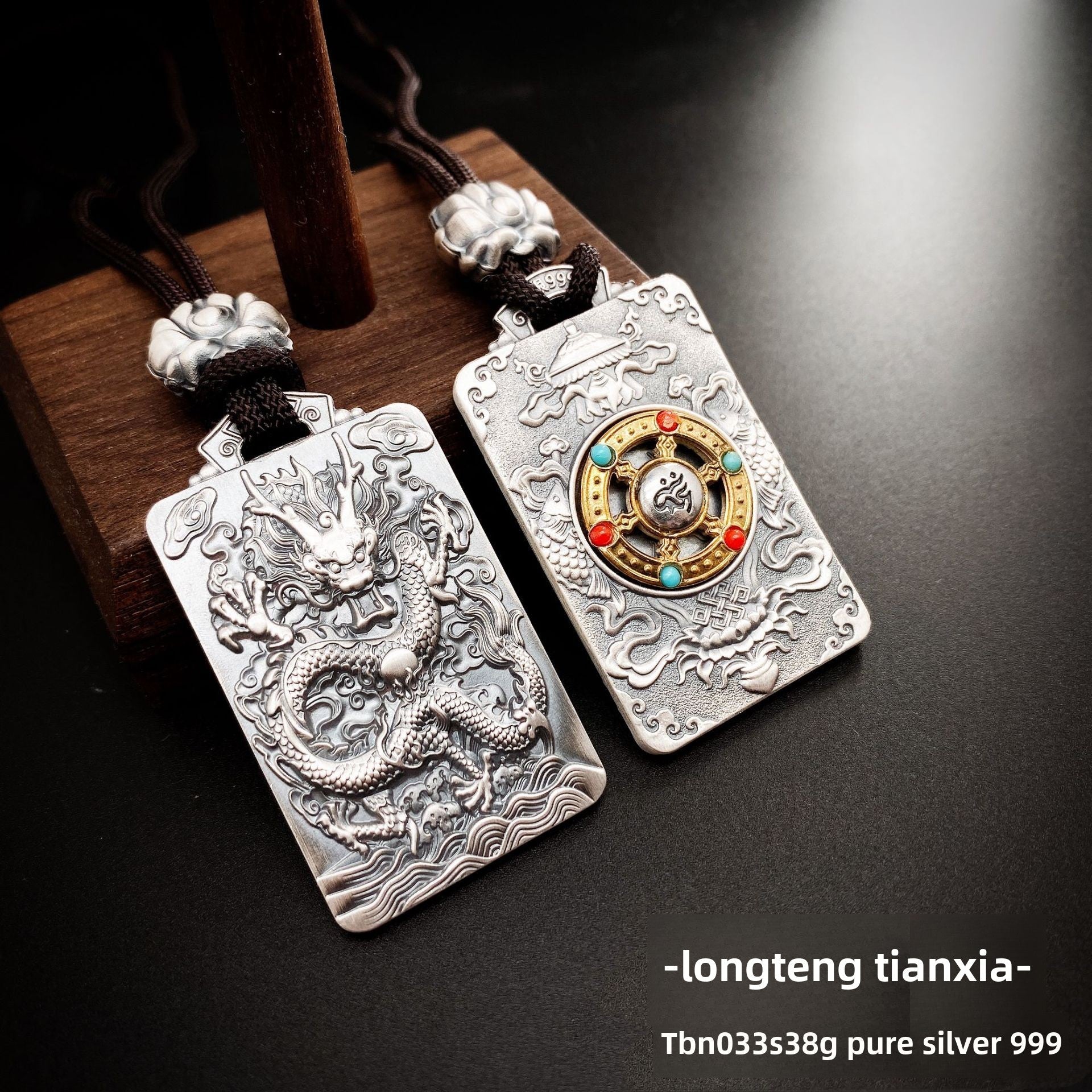 Auspicious Eight Treasures Sterling Silver Pendant Necklace - jewelry - weilin.com