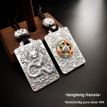 Auspicious Eight Treasures Sterling Silver Pendant Necklace - jewelry - weilin.com