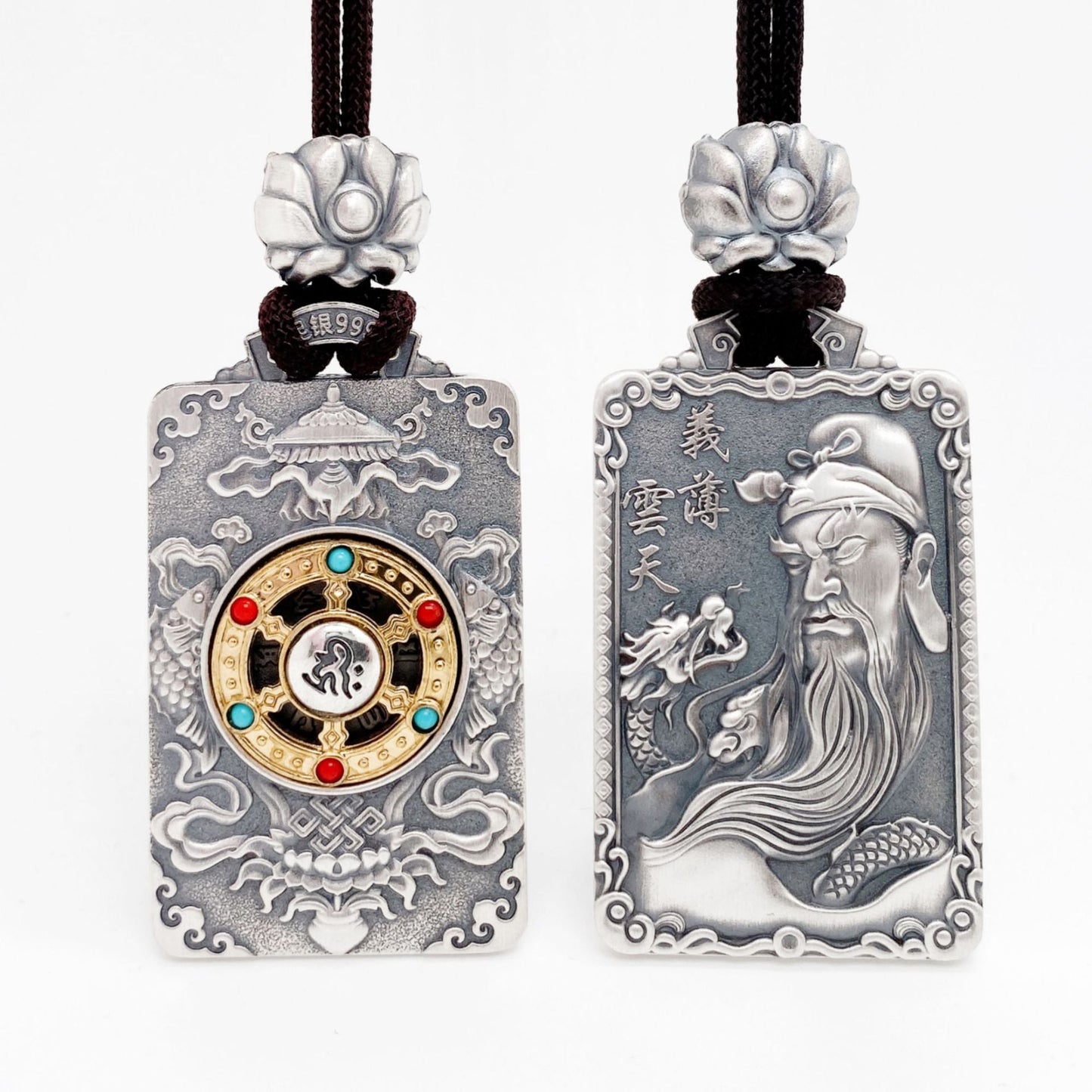 Auspicious Eight Treasures Sterling Silver Pendant Necklace - jewelry - weilin.com