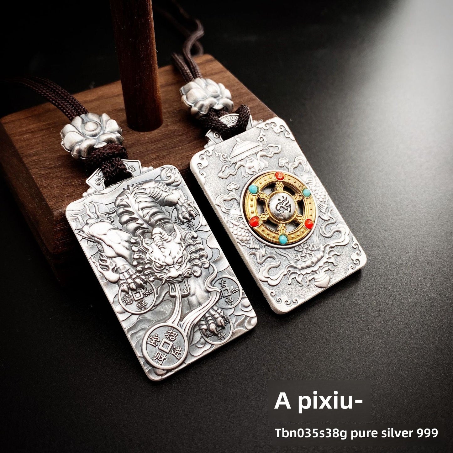Auspicious Eight Treasures Sterling Silver Pendant Necklace - jewelry - weilin.com