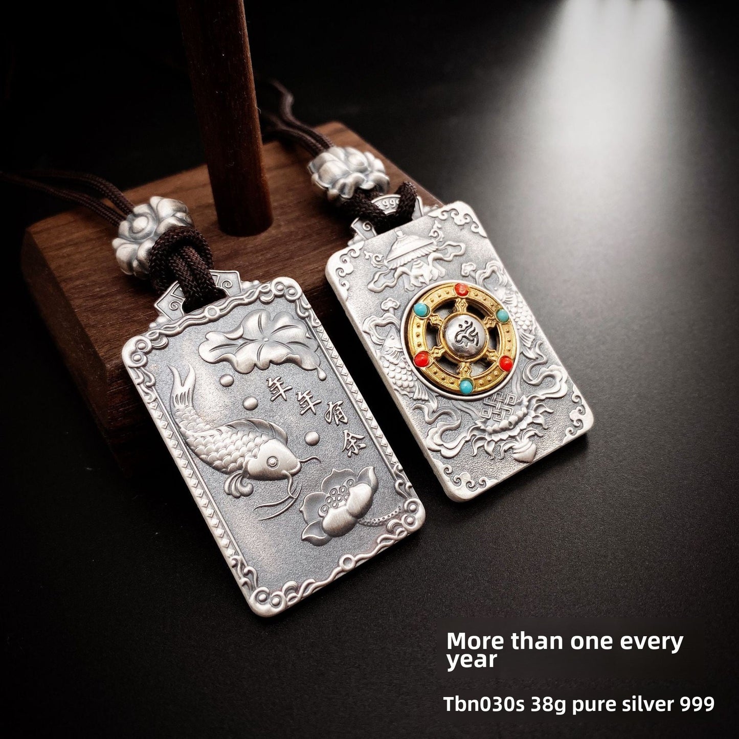 Auspicious Eight Treasures Sterling Silver Pendant Necklace - jewelry - weilin.com