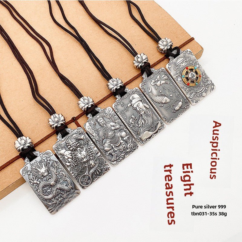 Auspicious Eight Treasures Sterling Silver Pendant Necklace - jewelry - weilin.com