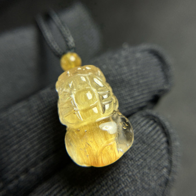 Natural Golden Rutilated Quartz Pixiu Pendant
