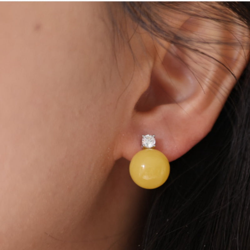Natural Raw Ore Amber Stud Earrings