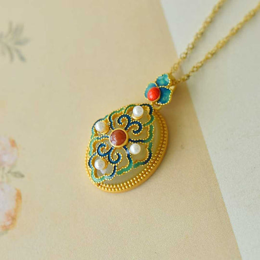 925 Silver Inlaid Nephrite "Good Fortune and Prosperity" Pendant