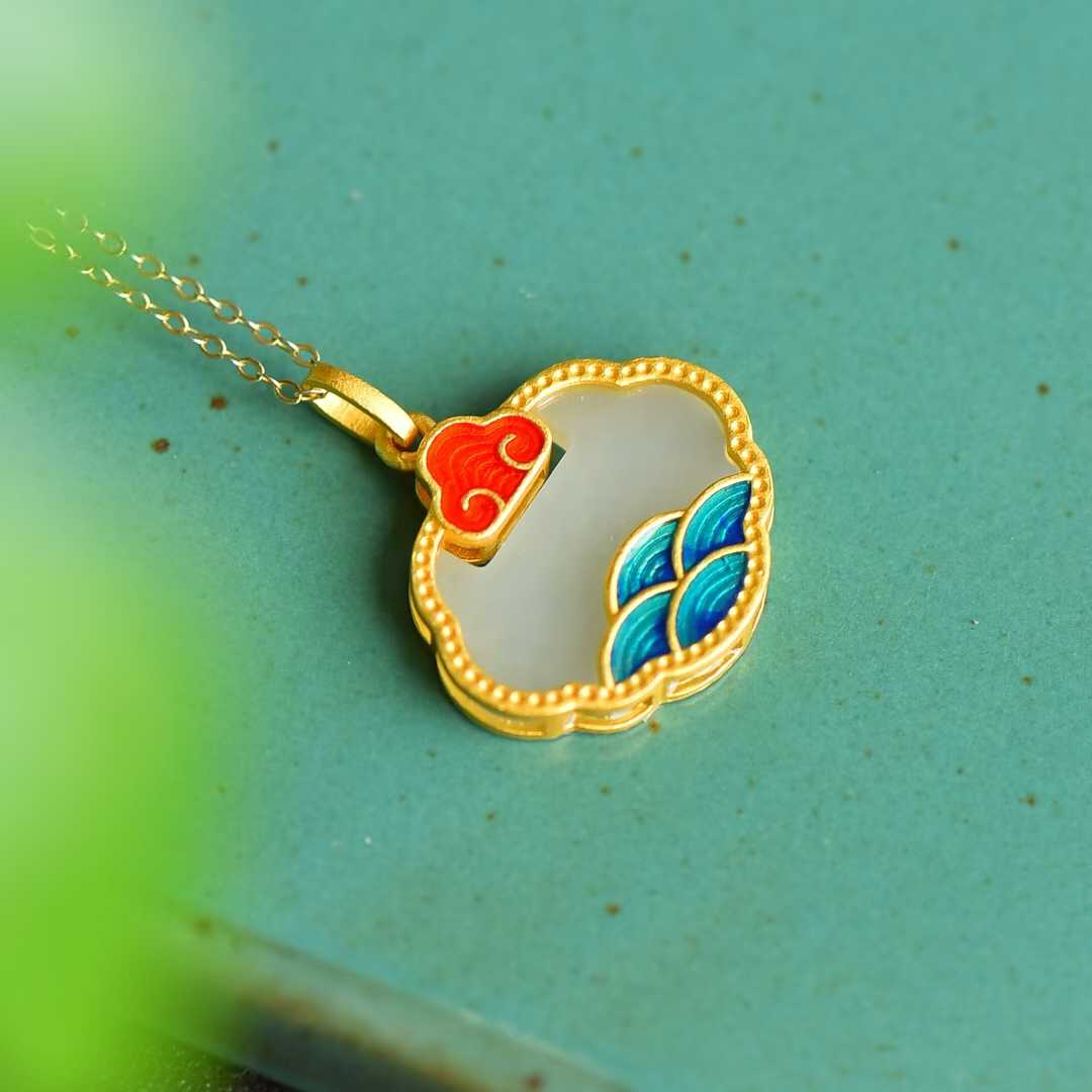 925 Silver Inlaid Hetian Nephrite "Splendid Rivers & Mountains" Pendant