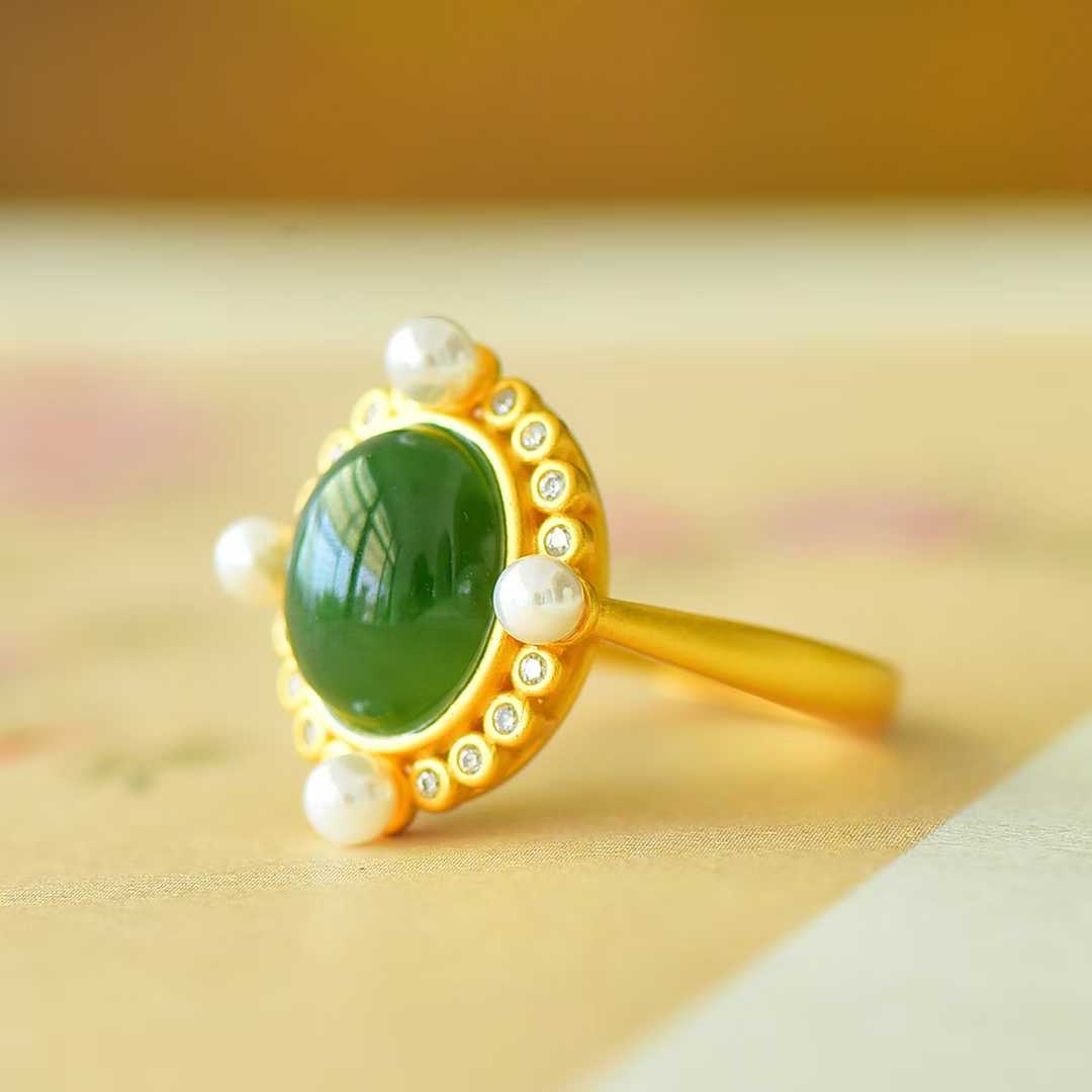 925 Silver Inlaid Hetian Nephrite Roman Dial Ring