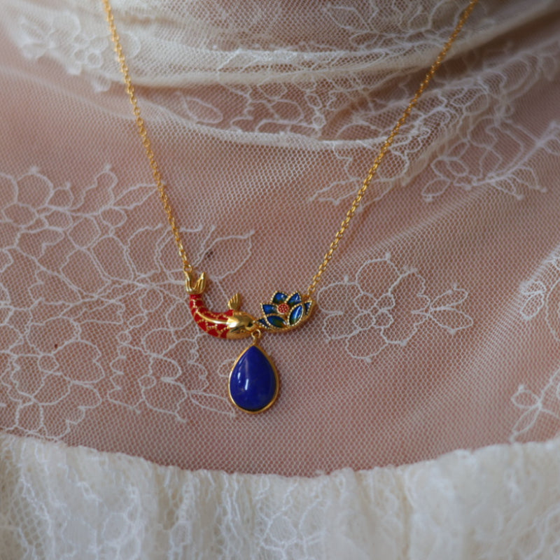 Klein Blue Lapis Lazuli Year After Year Abundance Fish Pendant
