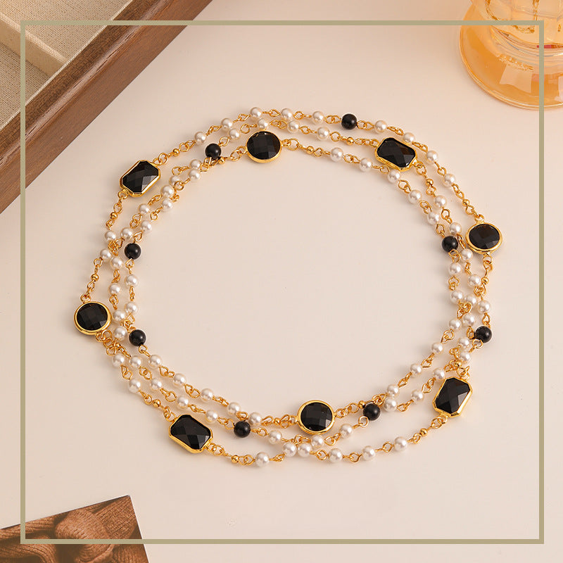 High-end retro simple pearl stacking necklace - jewelryweilin