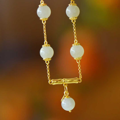 925 Silver Inlaid Enamel and Hetian Nephrite "Steady Progress" Bracelet