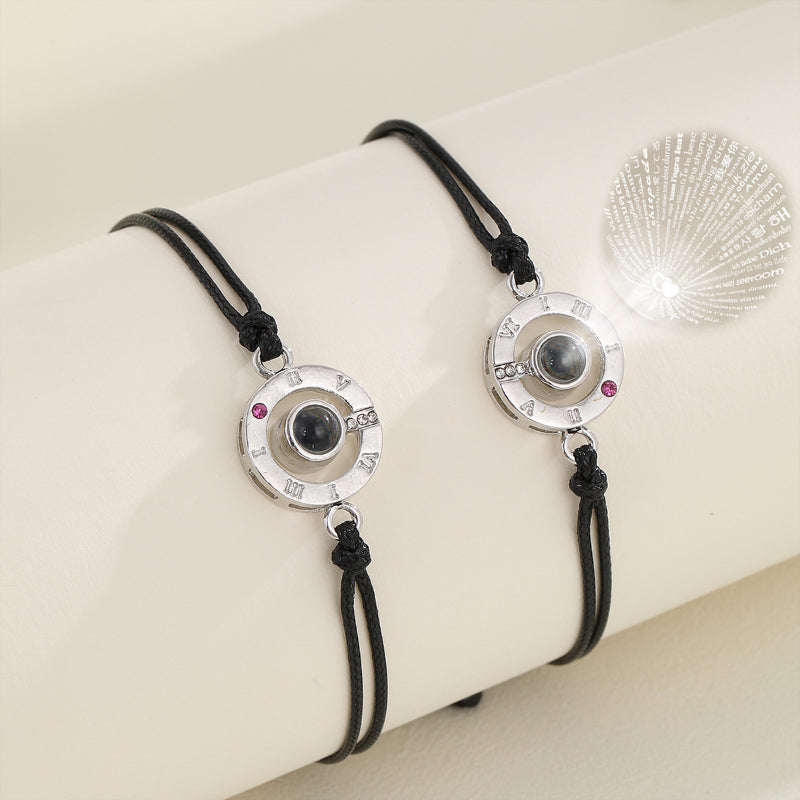 Photo projection Roman ring couple bracelet