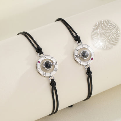 Photo projection Roman ring couple bracelet