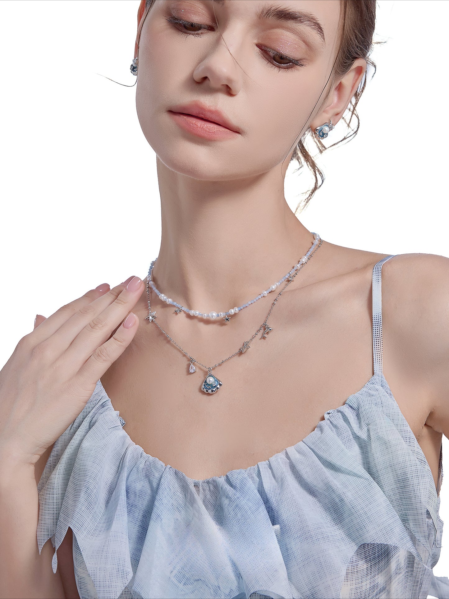 Secret language blue sea star necklace