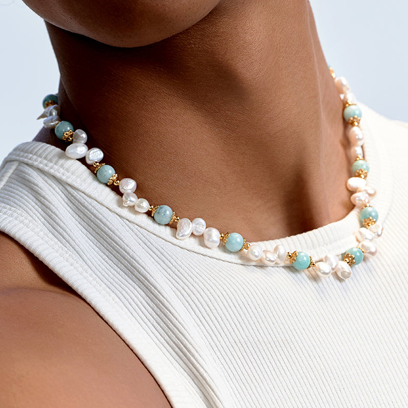 Natural stone pearl hip-hop necklace