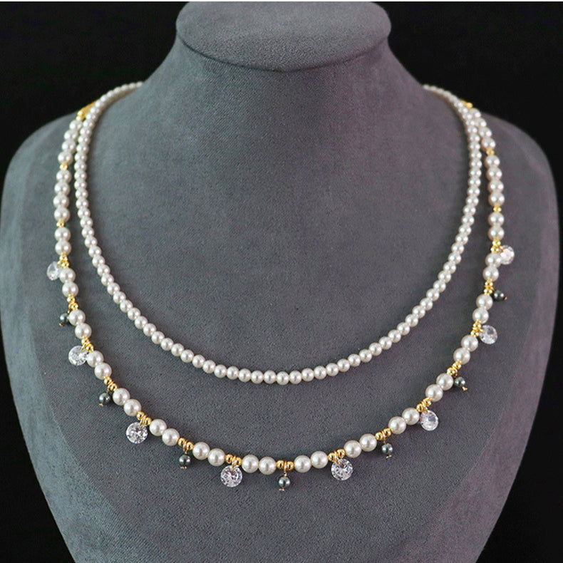 Exquisite Vintage Zirconia Pearl Beaded Stacking Necklace - jewelryweilin