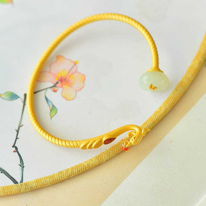 925 Silver Inlaid Hetian Nephrite "Lotus & Phoenix Arrival" Bracelet