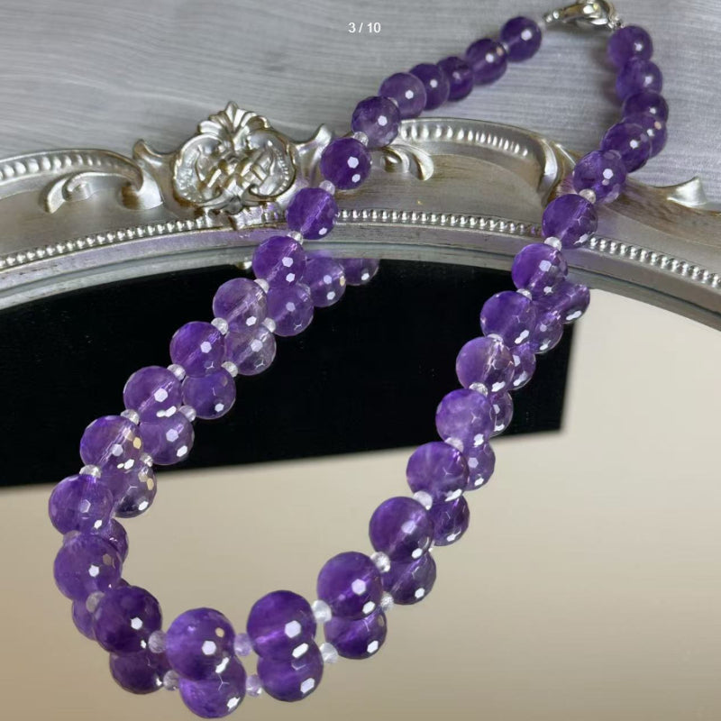 Natural Amethyst Faceted Ball Bead Necklace