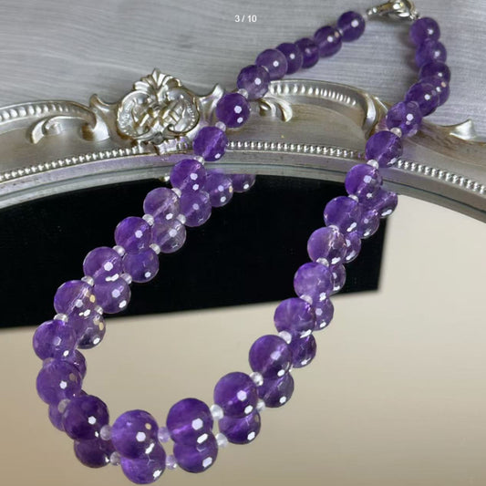 Natural Amethyst Faceted Ball Bead Necklace