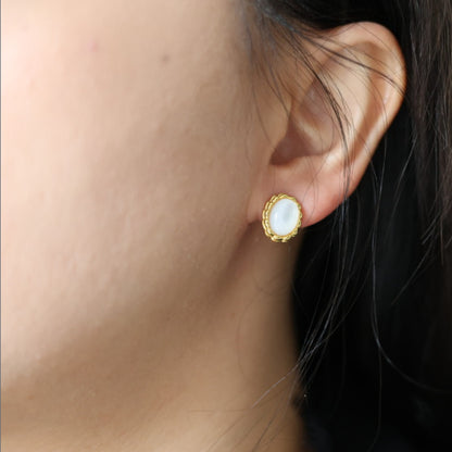 Natural White Mother of Pearl Stud Earrings