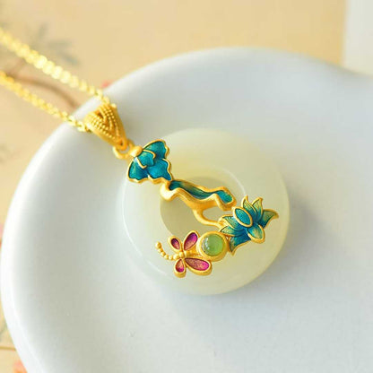 925 Silver Inlaid Hetian Nephrite "Butterfly Breaking Cocoon" Pendant