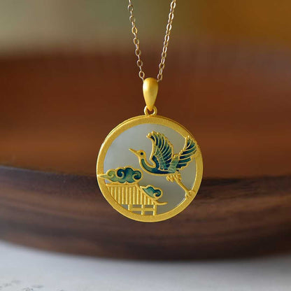 925 Silver Inlaid Nephrite "Hehe Youming" Pendant