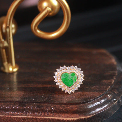 Natural Myanmar Jadeite Ring, Heart-Shaped Design