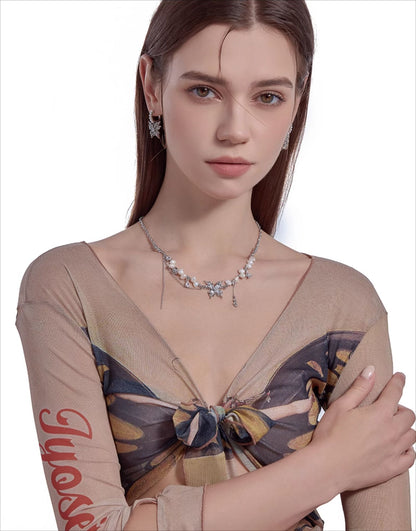 Baroque butterfly pearl necklace