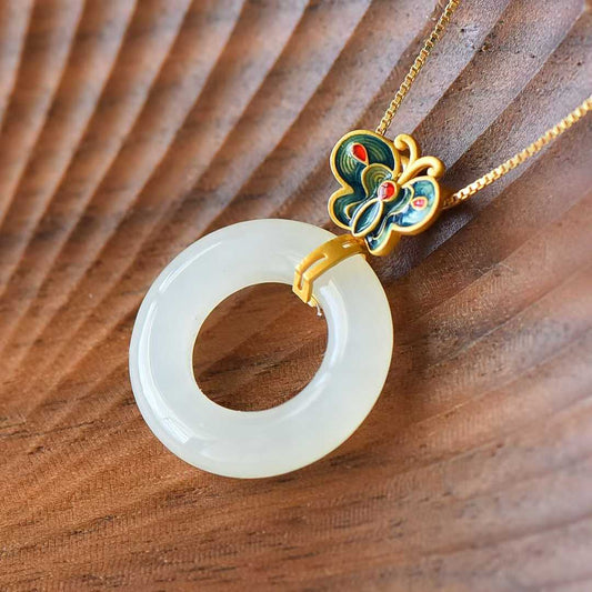 S925 Silver Inlaid Nephrite Butterfly 🦋 "Ping An Kou" Ring Pendant