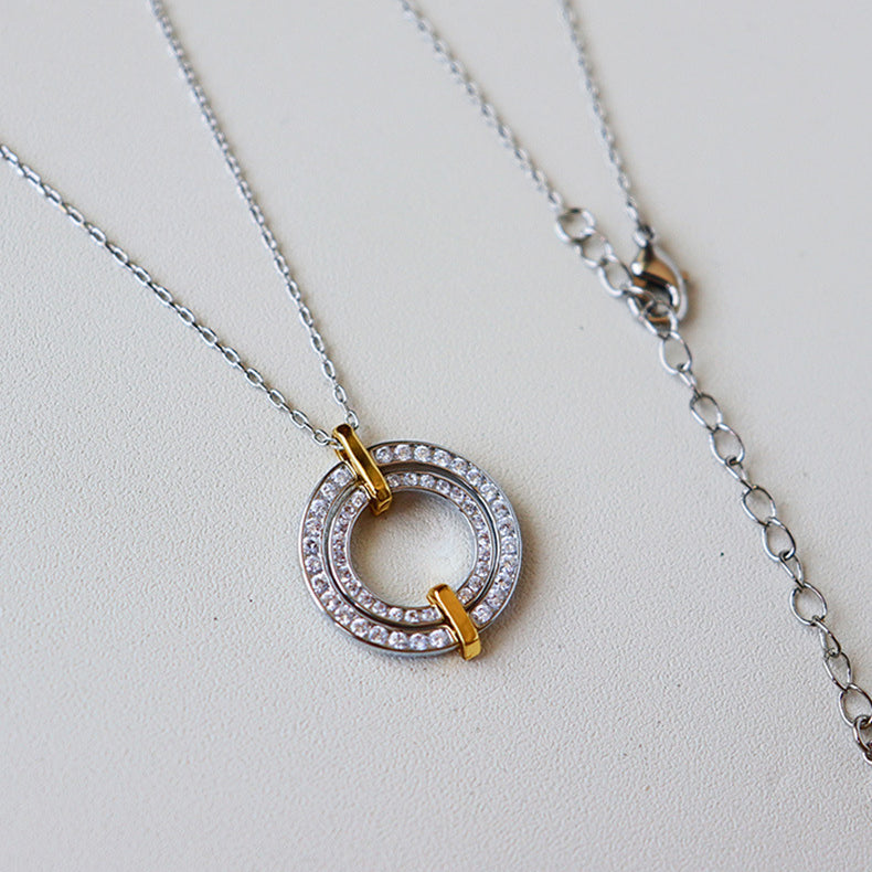 Novelty retro zircon double ring necklace women's accessories - jewelryweilin