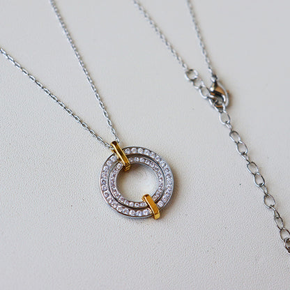 Novelty retro zircon double ring necklace women's accessories - jewelryweilin