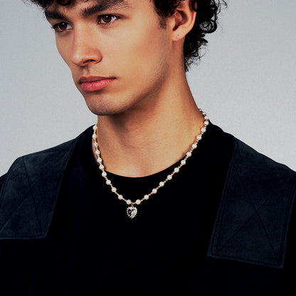 Hip-hop colored diamond heart necklace