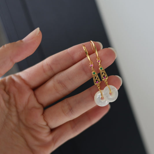 Natural White Mother of Pearl Peace Buckle Earrings